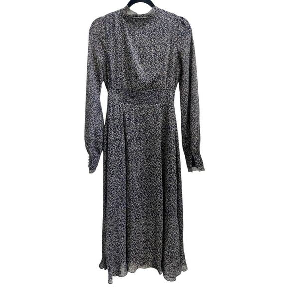 RESET by Jane Olivia Midi Dress Long Slv Floral Pinstripe Sz S Button Front - Picture 3 of 12